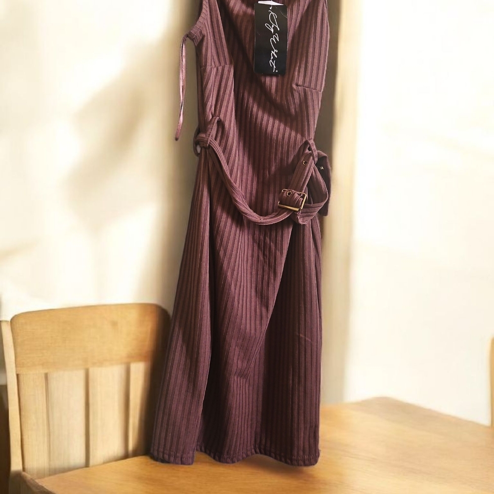 Mauve Ribbed Dress with Belt